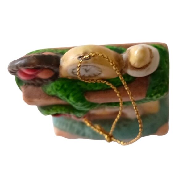 Fireplace Christmas Ornament Ceramic Bisque Porcelain Painted Vtg 80s Holiday. - Picture 4 of 13